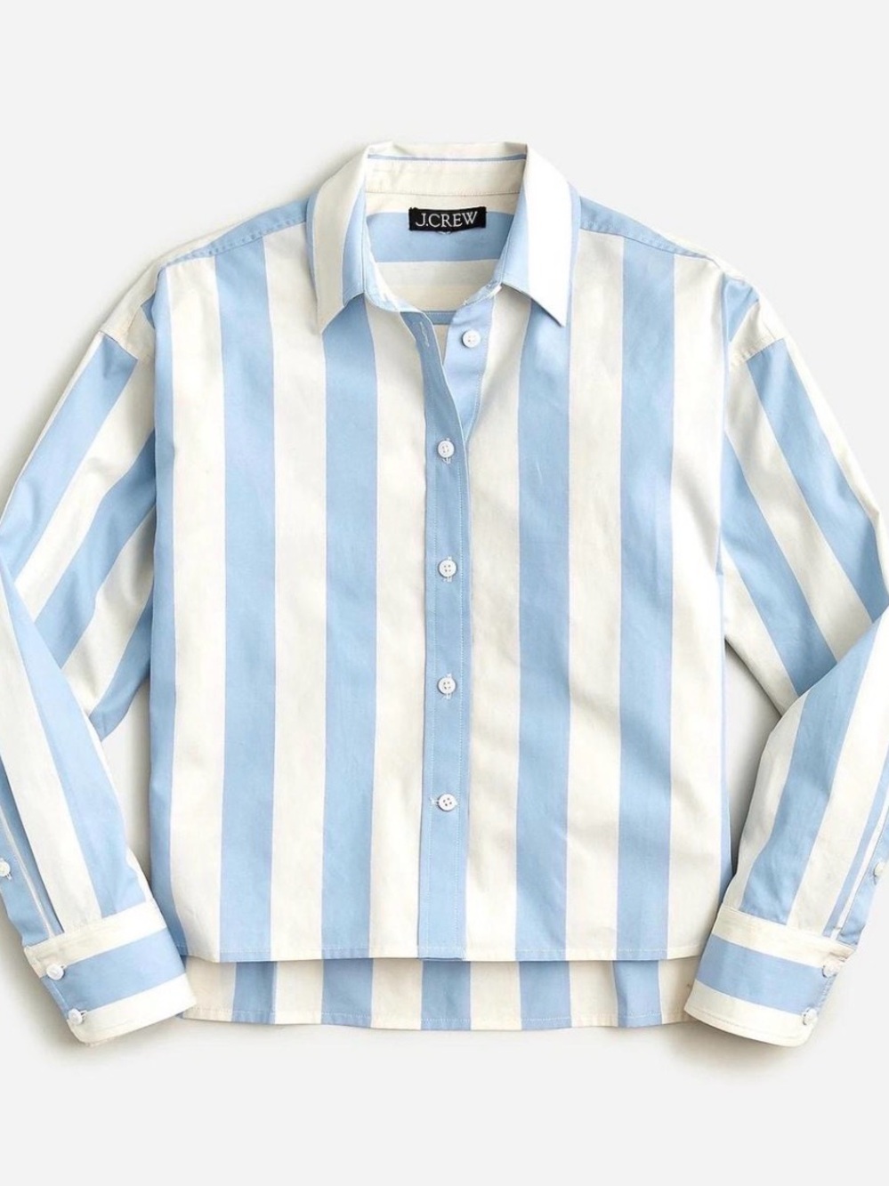 J.Crew Collection Blue & White Vertical Stripe cropped Button-Up Shirt